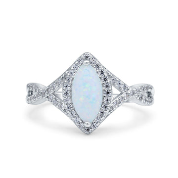 Art Deco Bridal Wedding Engagement Ring Marquise Lab Created White Opal 925 Sterling Silver